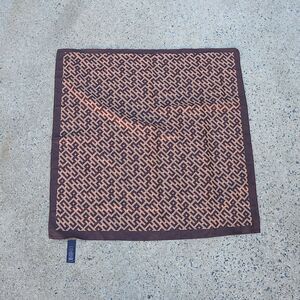 ASOS Square Scarf 27.5” Brown Tan Geometric Maze Print Poly Bandana Head Wrap